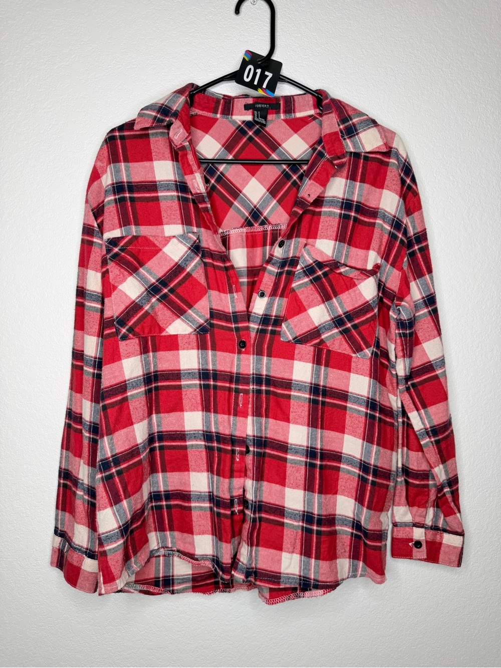 Forever 21 Red Plaid Button-Up Flannel Shirt – Small